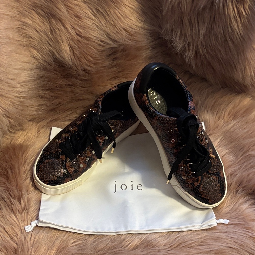 Joie Brown Snakeskin Sneakers with Black Accents size 36.5